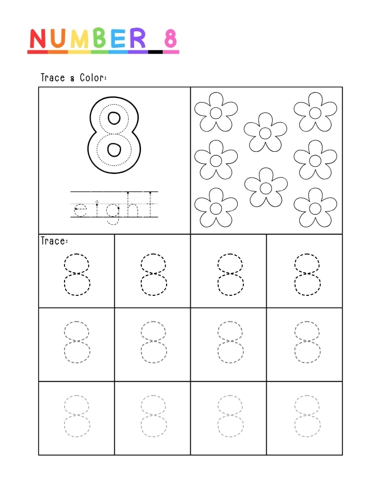 number 8 worksheet, coloring activity, PDF, instant download, kids