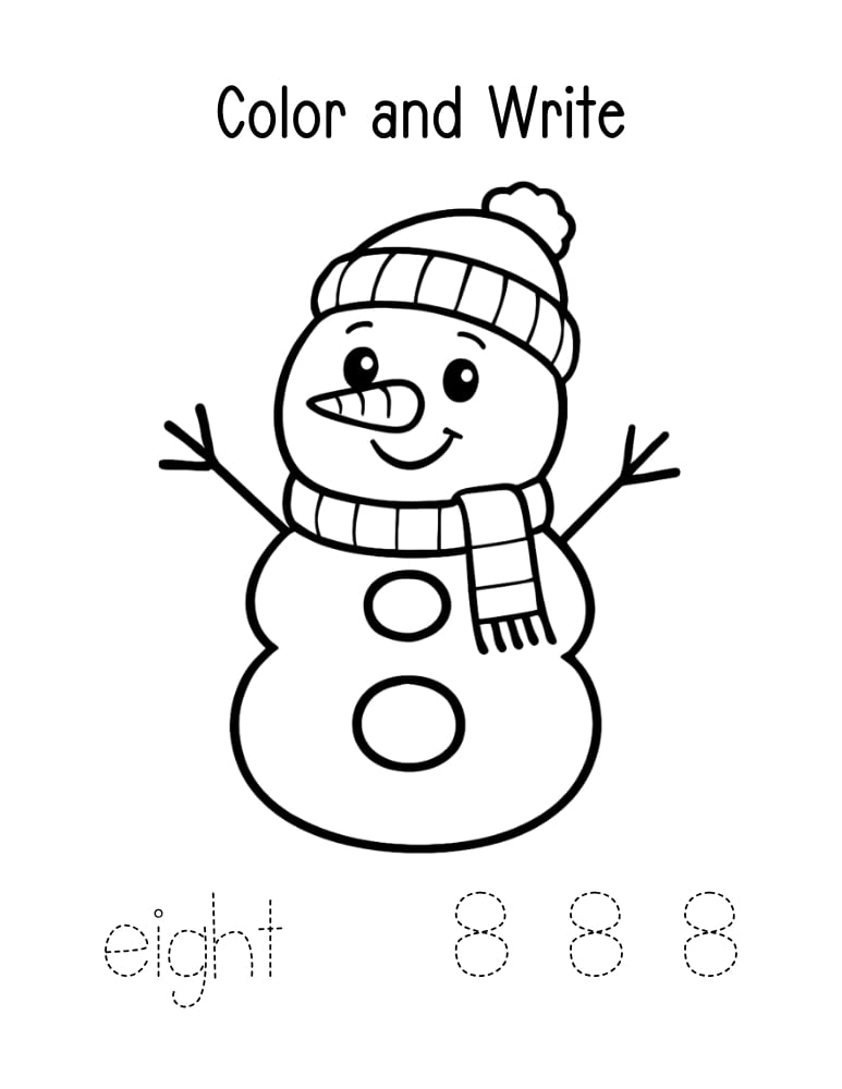 number 8 worksheet, coloring page, PDF, instant download, kids