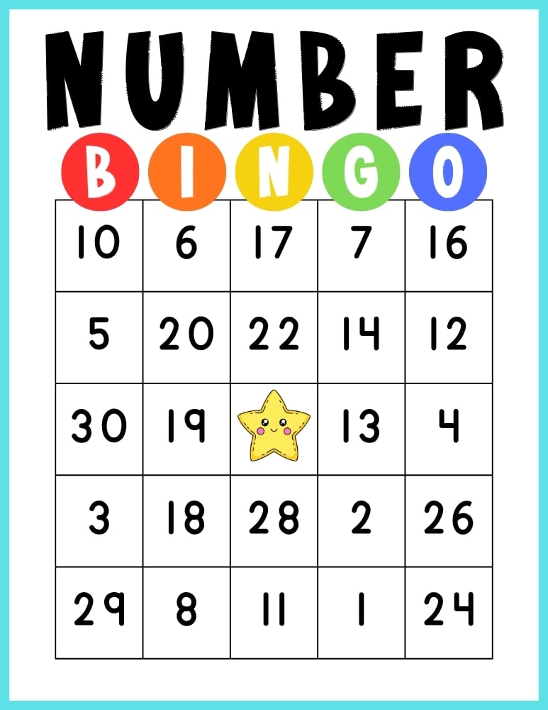 printable Number BINGO game, education printable, PDF