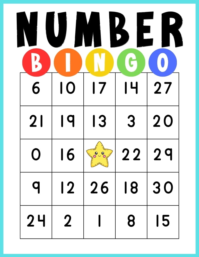 printable Number BINGO game, education printable, PDF