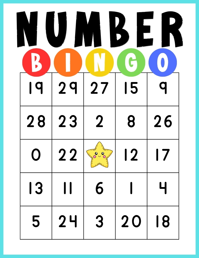 printable Number BINGO game, education printable, PDF