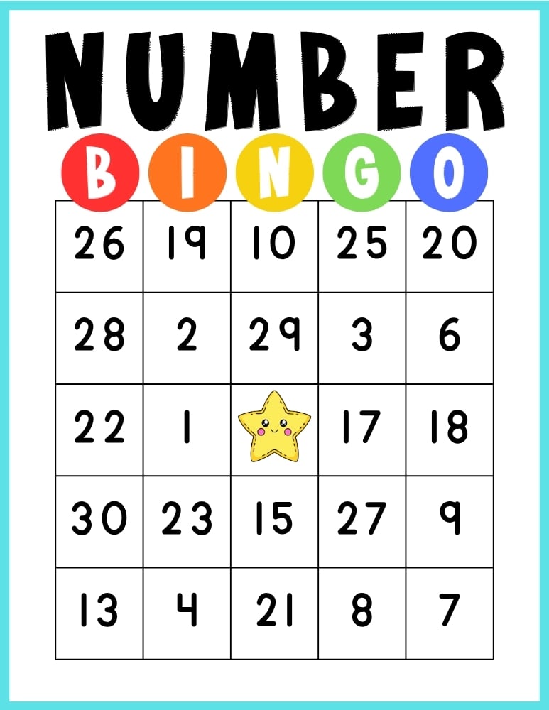 printable Number BINGO game, education printable, PDF