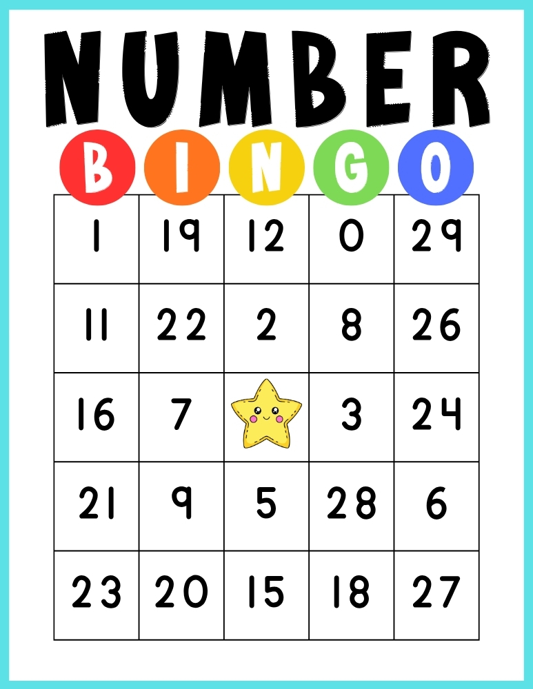 printable Number BINGO game, education printable, PDF