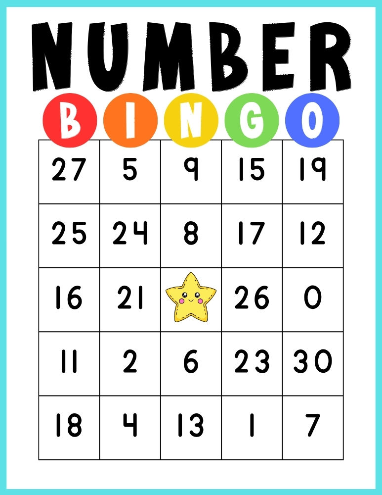 printable Number BINGO game, education printable, PDF