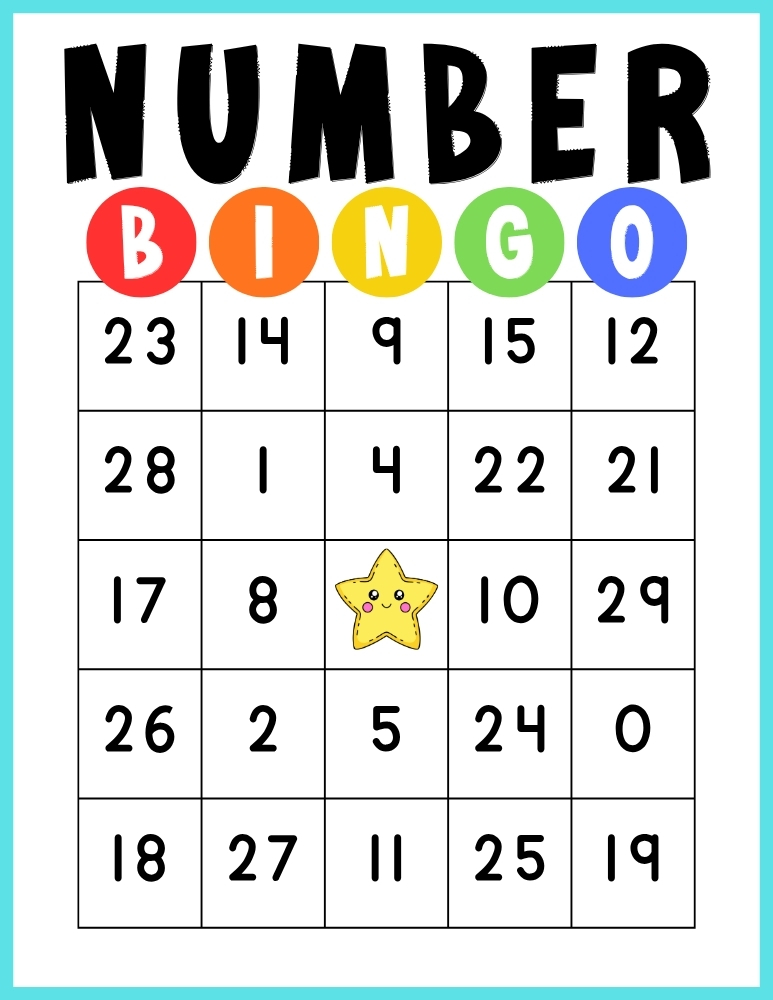 printable Number BINGO game, education printable, PDF