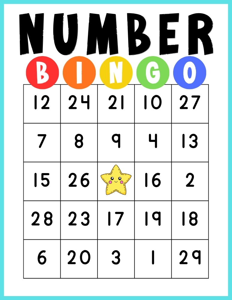 printable Number BINGO game, education printable, PDF