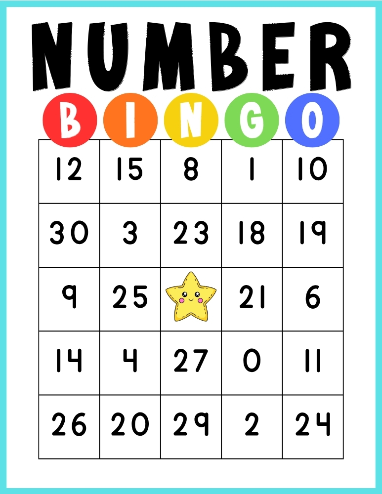 printable Number BINGO game, education printable, PDF