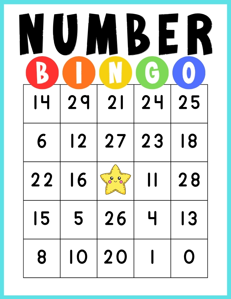 printable Number BINGO game, education printable, PDF