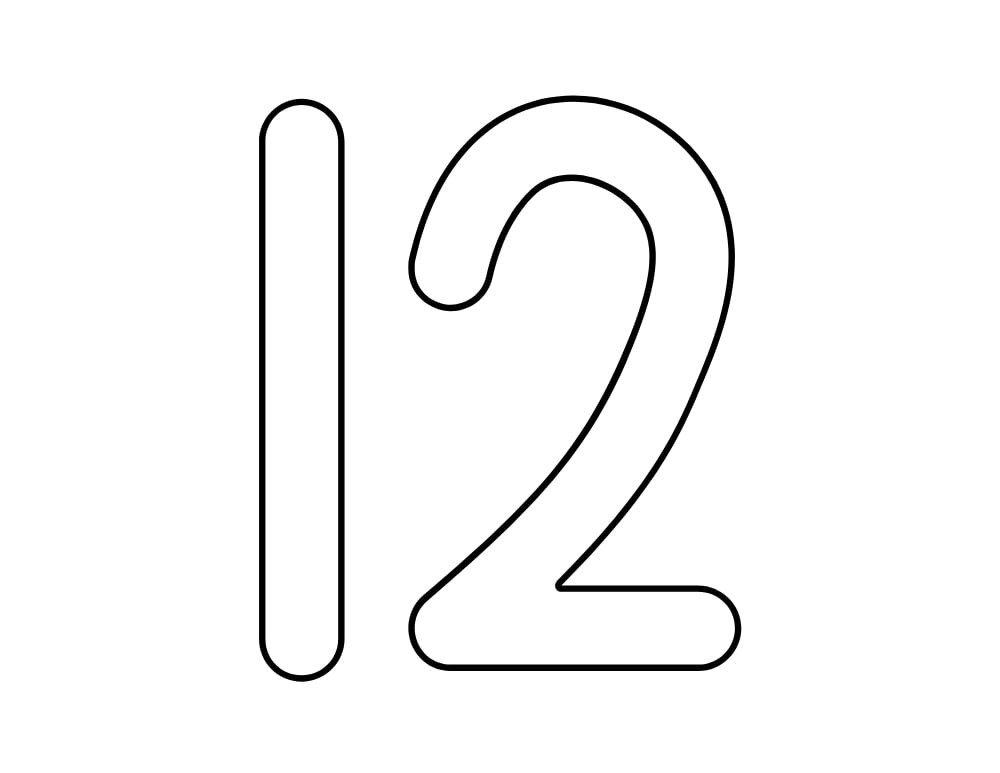 number 12 template, blank number outline, printable PDF