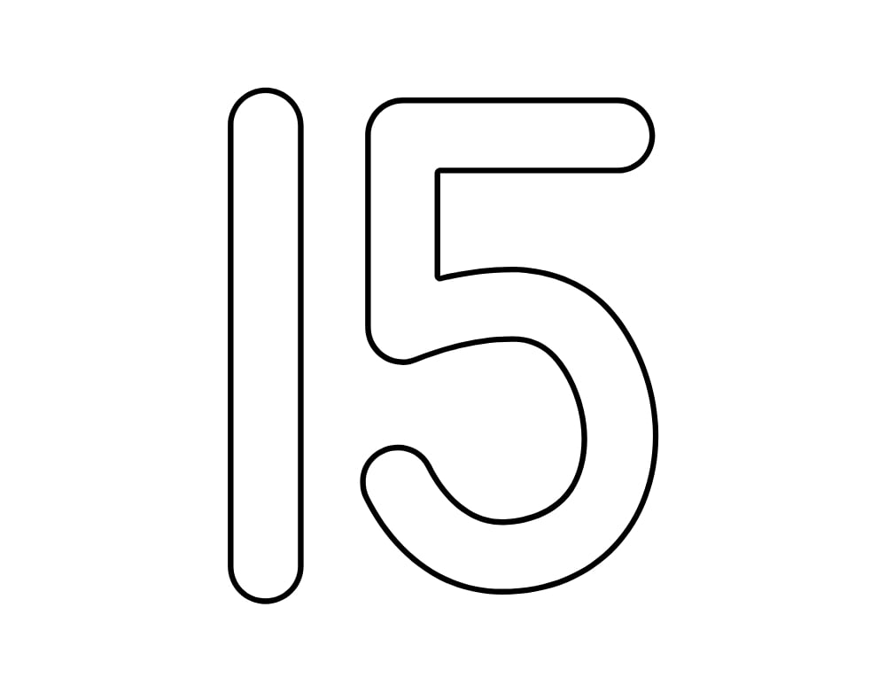 number 15 template, blank number outline, printable PDF