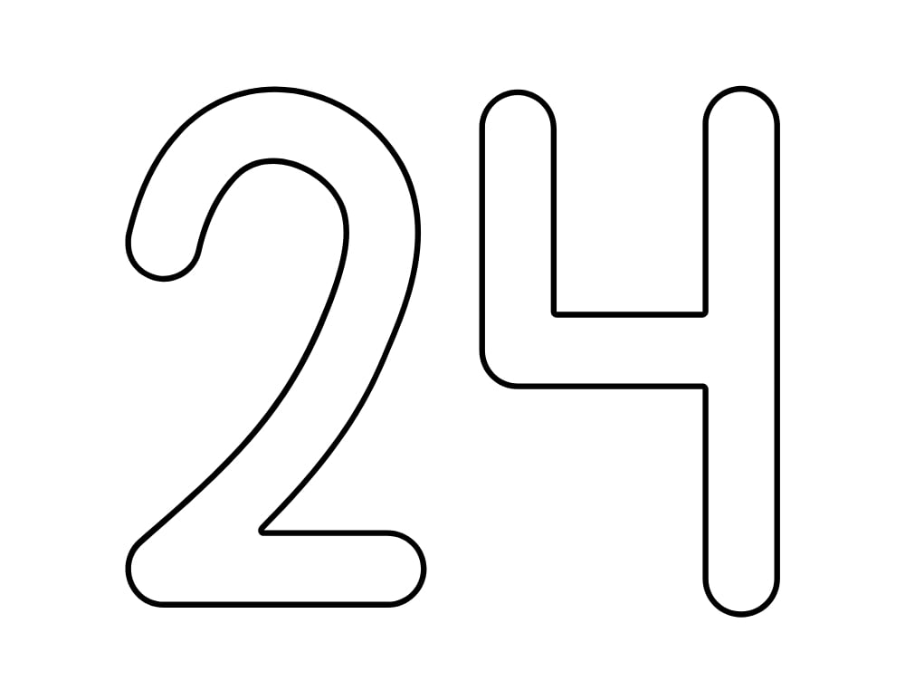 number 24 template, blank number outline, printable PDF