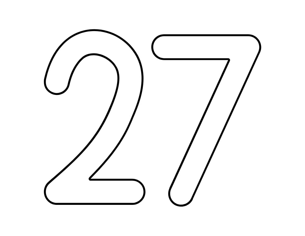 number 27 template, blank number outline, printable PDF