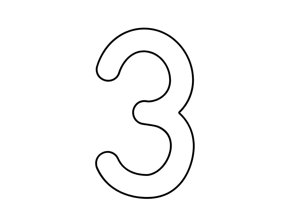 number 3 template, blank number outline, printable PDF