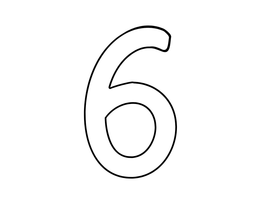 number 6 template, math printable, PDF, instant download, kids