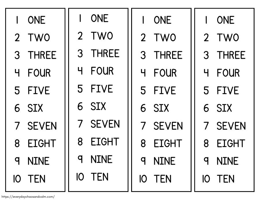 Free Printable Number Word Charts