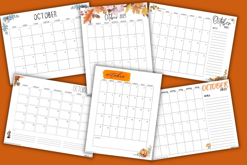 October 2023 calendars example pages