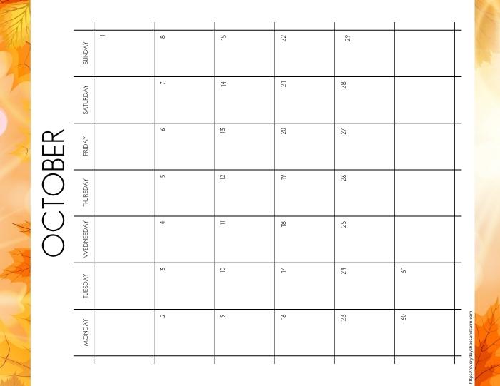 vertical printable October 2023 calendar- monday start