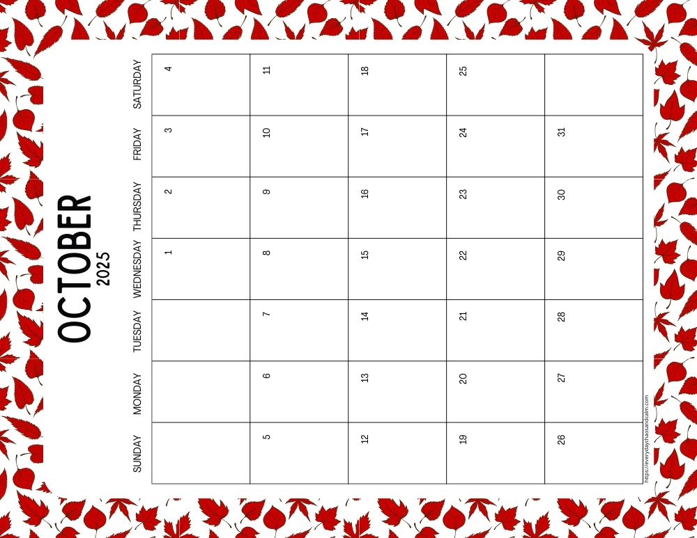 Free Printable October 2025 Calendars