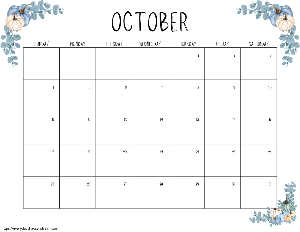 printable October 2026 calendar- sunday start