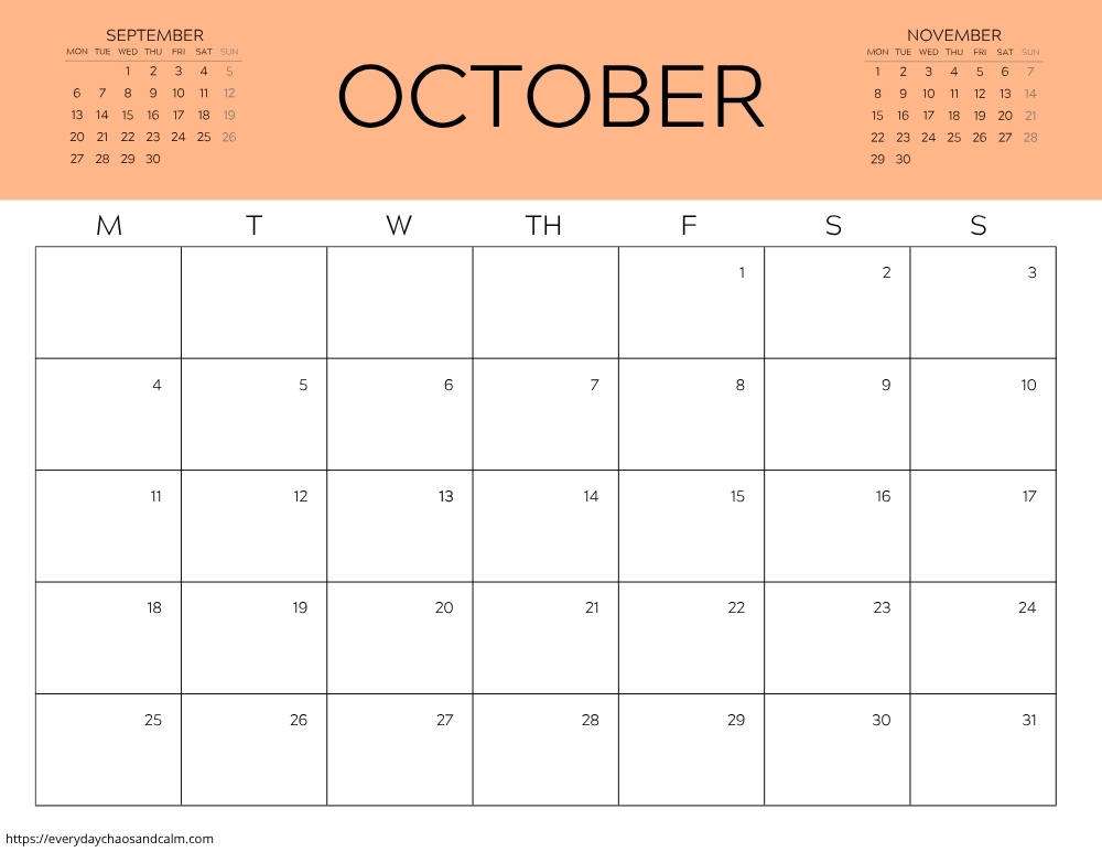 printable October 2027 calendar- monday start