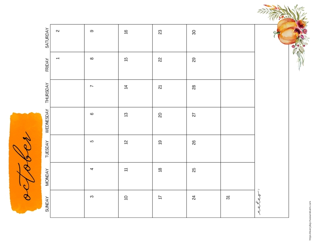 vertical printable October 2027 calendar- sunday start