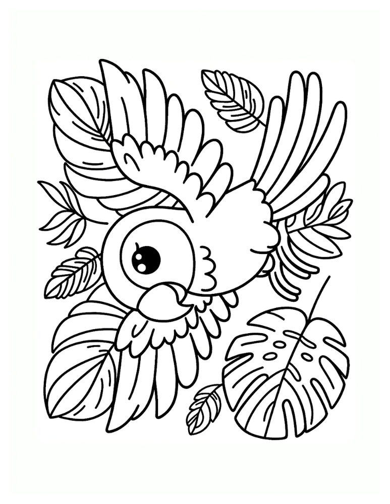 parrot coloring page, PDF, instant download, kids