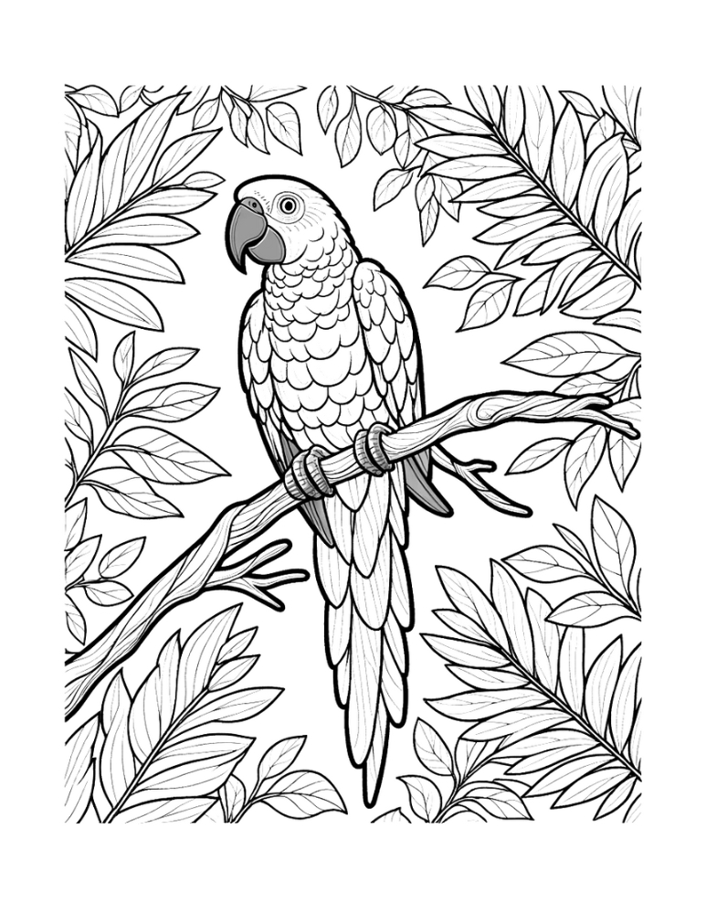 parrot coloring page, PDF, instant download, kids