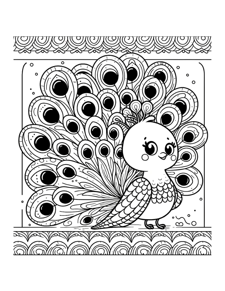 peacock coloring page, PDF, instant download, kids