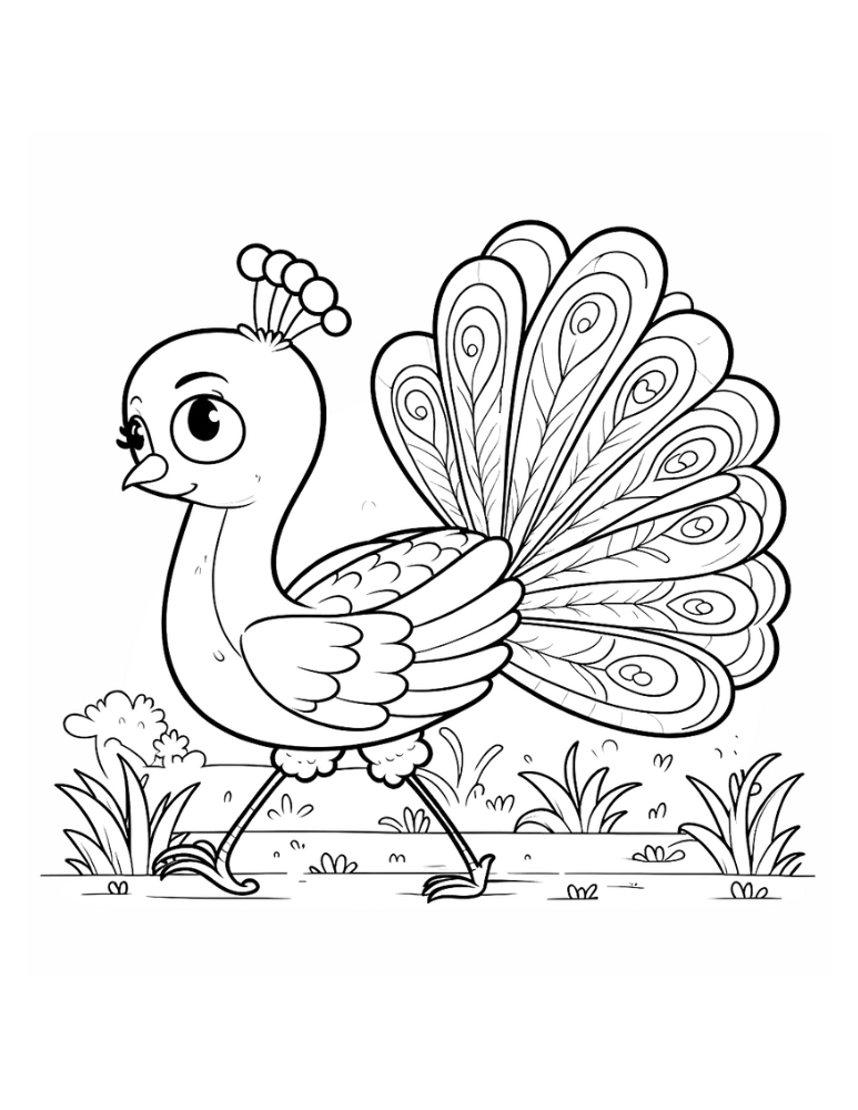 peacock coloring page, PDF, instant download, kids