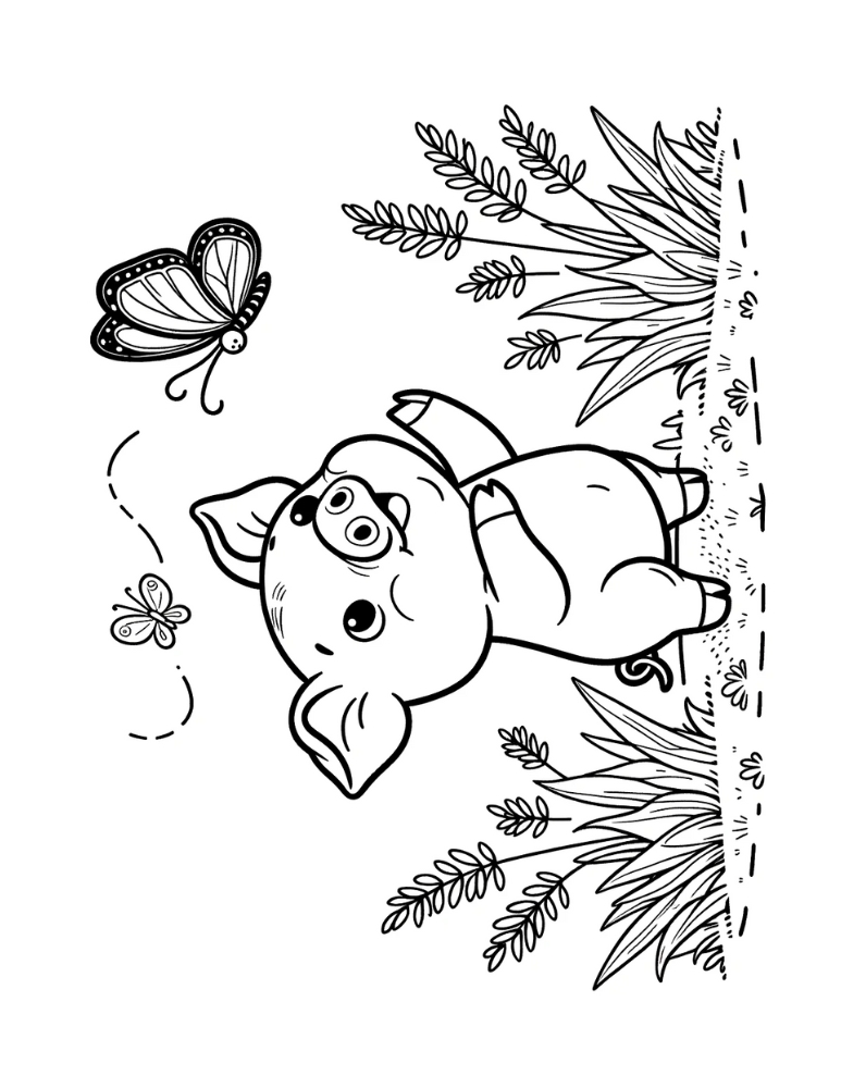 pig coloring page, PDF, instant download, kids