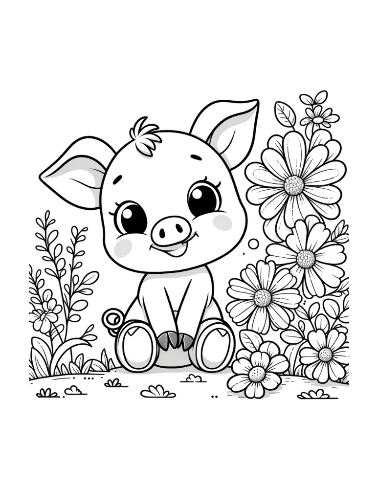 pig coloring page, PDF, instant download, kids