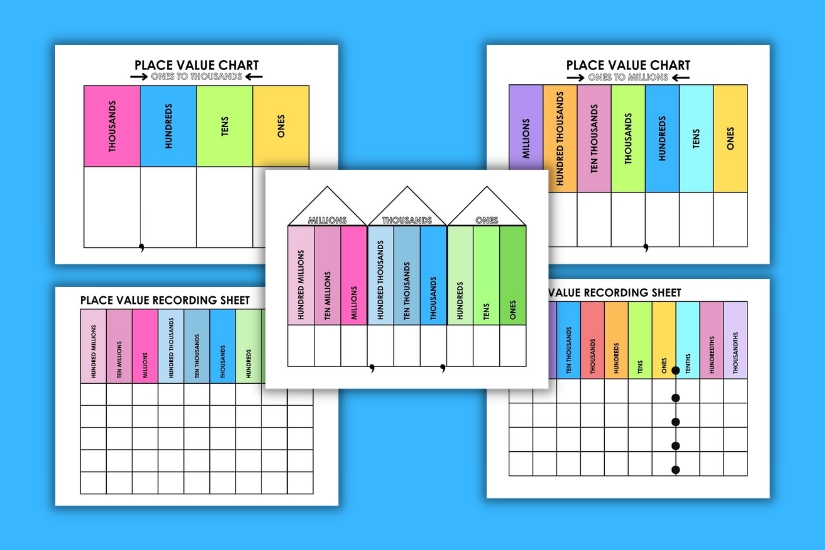 place value charts example pages in a collage