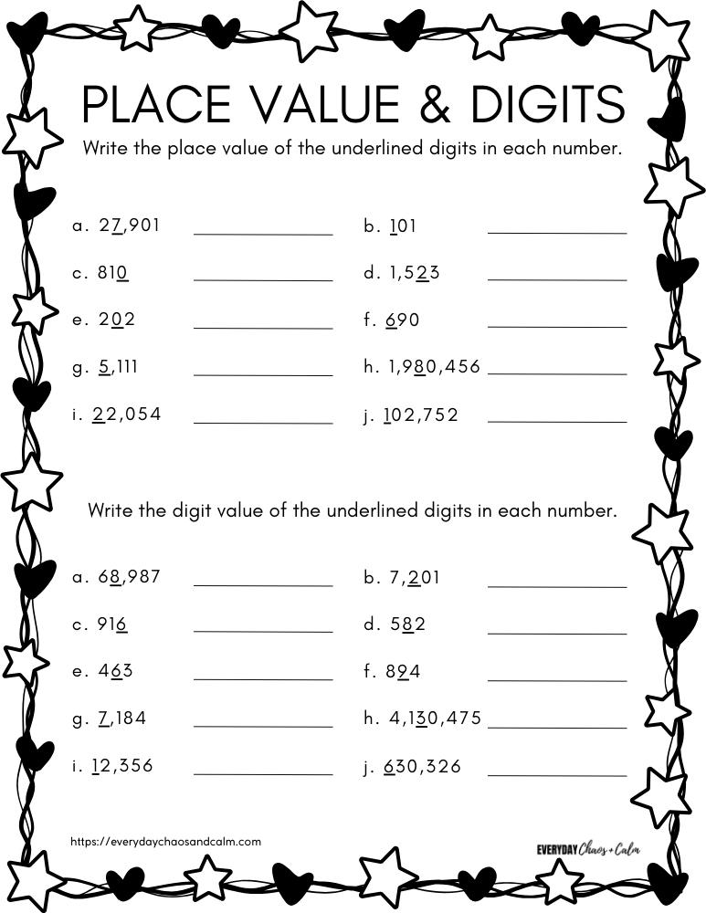 printable place value worksheets, PDF, instant download, 1st grade, 2nd grade, 3rd grade
