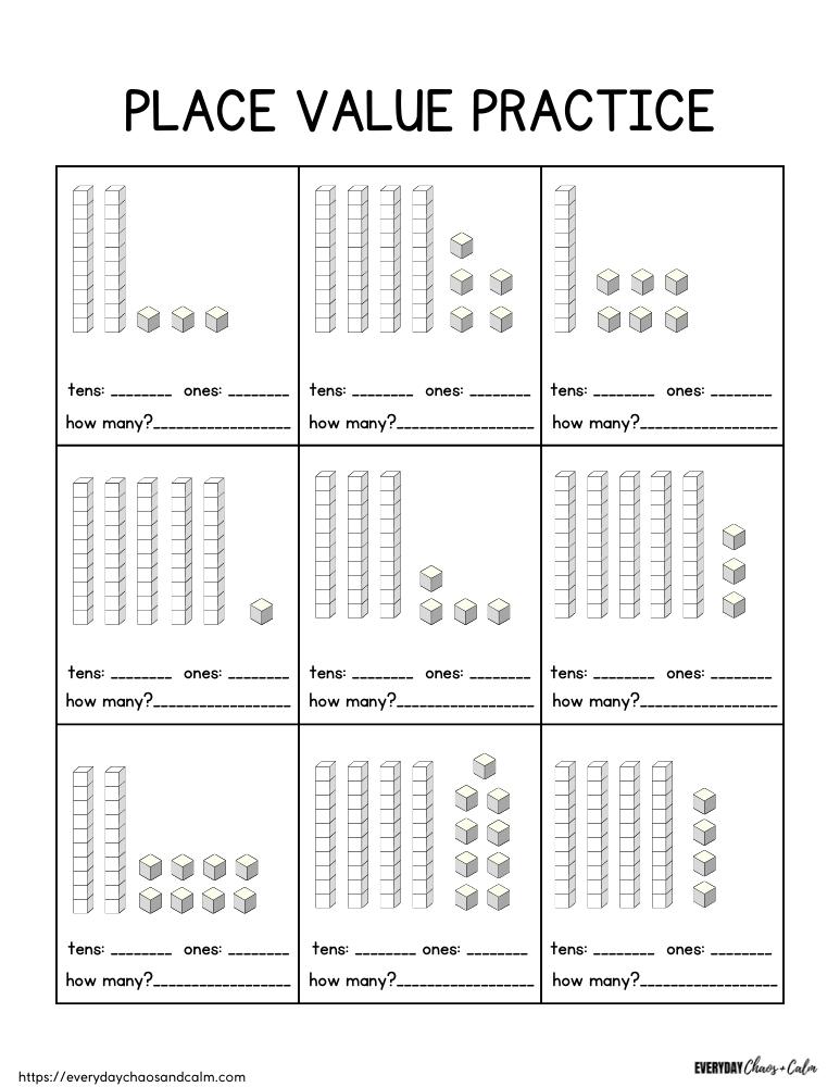 printable place value worksheets, PDF, instant download, 1st grade, 2nd grade, 3rd grade