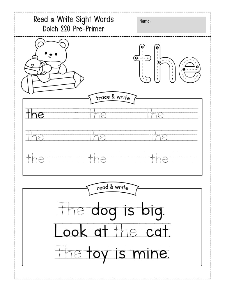 preschool sight word worksheets, reading, education printable, PDF, instant download, kids