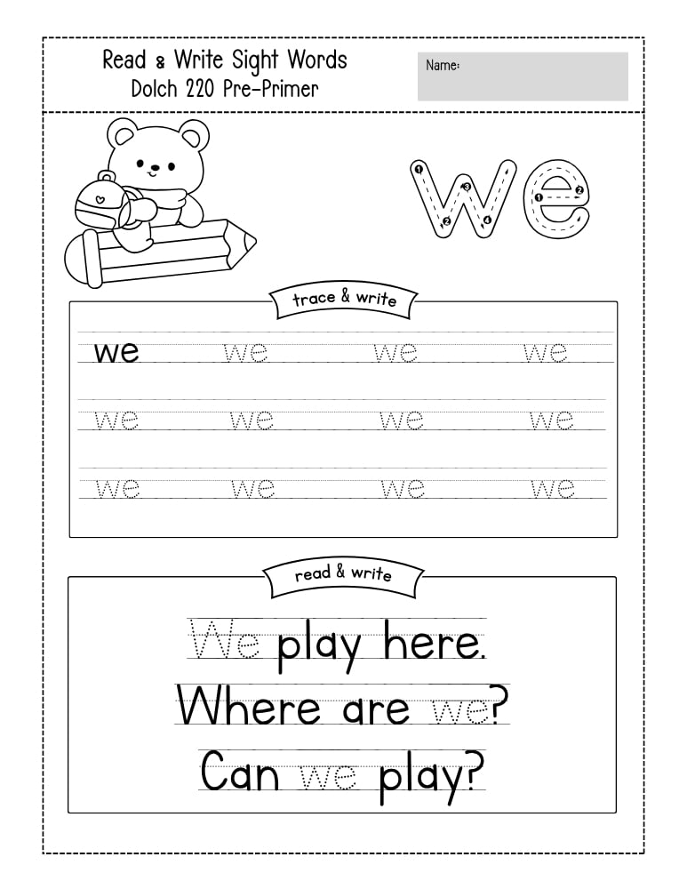 preschool sight word worksheets, reading, education printable, PDF, instant download, kids