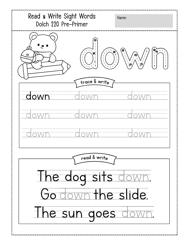preschool sight word worksheets, reading, education printable, PDF, instant download, kids