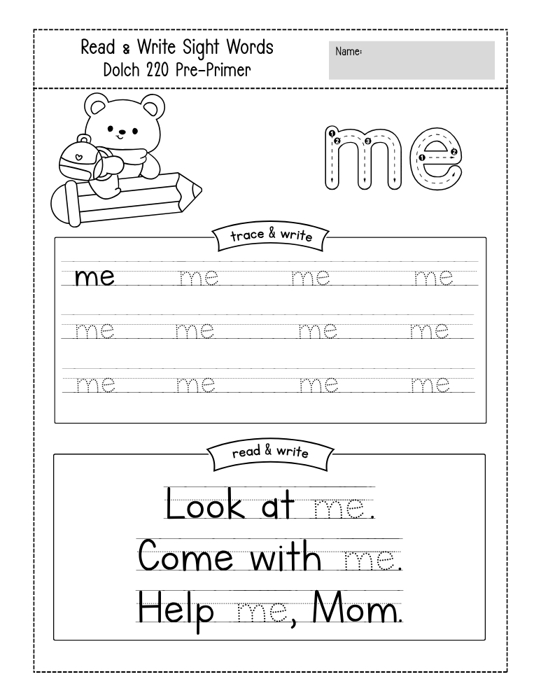 preschool sight word worksheets, reading, education printable, PDF, instant download, kids