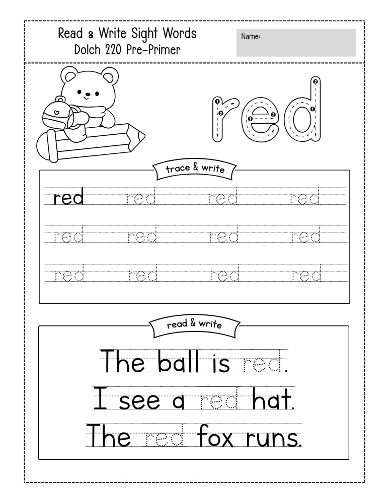 preschool sight word worksheets, reading, education printable, PDF, instant download, kids