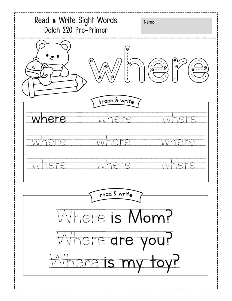 preschool sight word worksheets, reading, education printable, PDF, instant download, kids