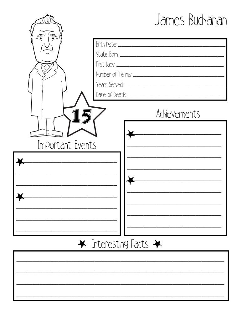 printable president biography worksheet James Buchanan, elementary education printable, PDF, instant download