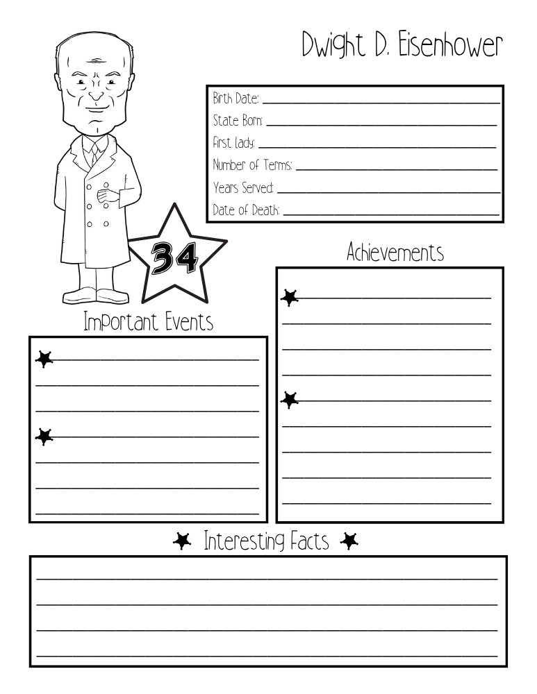 printable president biography worksheet Dwight D. Eisenhower, elementary education printable, PDF, instant download