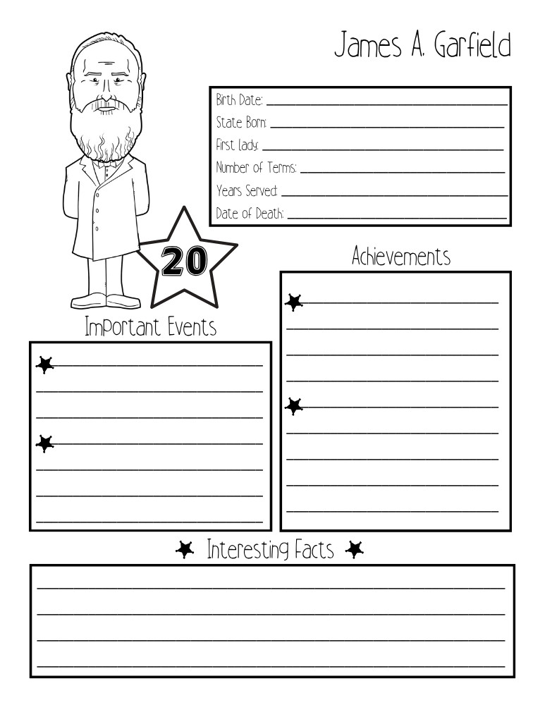 printable president biography worksheet James Garfield, elementary education printable, PDF, instant download
