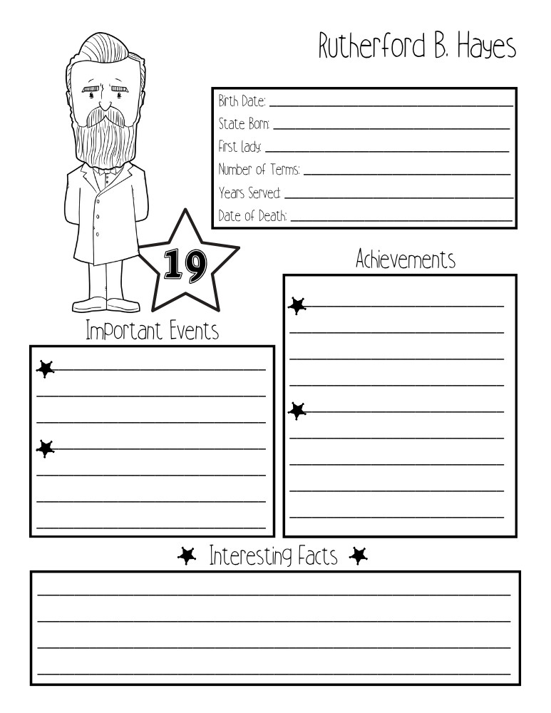 printable president biography worksheet Rutherford B. Hayes, elementary education printable, PDF, instant download