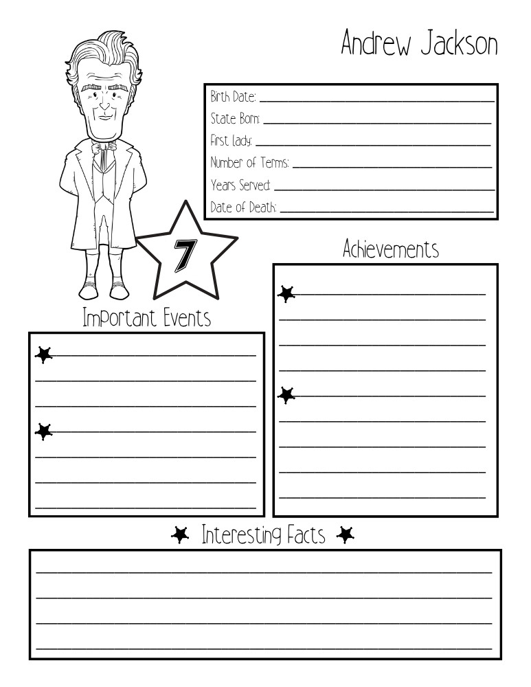 printable president biography worksheet Andrew Jackson, elementary education printable, PDF, instant download