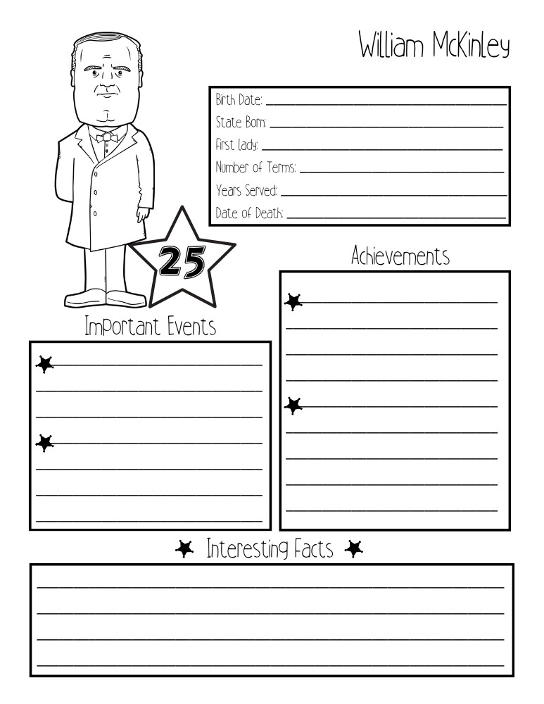 printable president biography worksheet William McKinley, elementary education printable, PDF, instant download