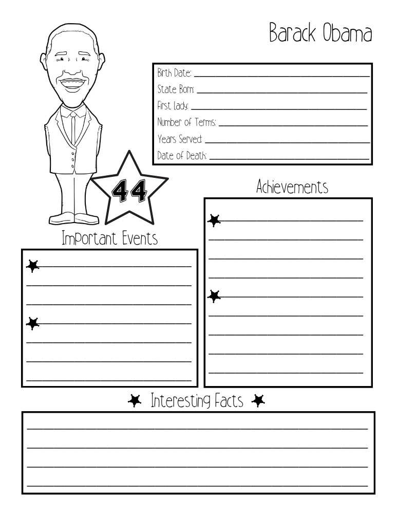 printable president biography worksheet Barack Obama, elementary education printable, PDF, instant download