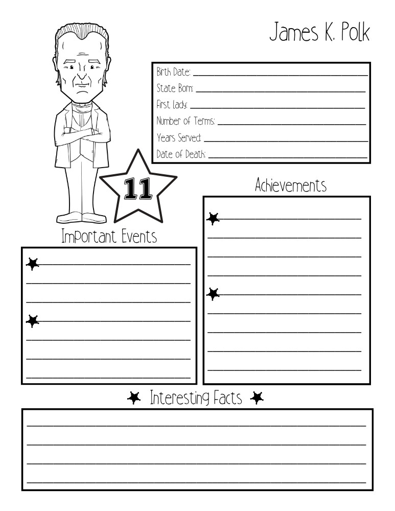 printable president biography worksheet James K. Polk, elementary education printable, PDF, instant download