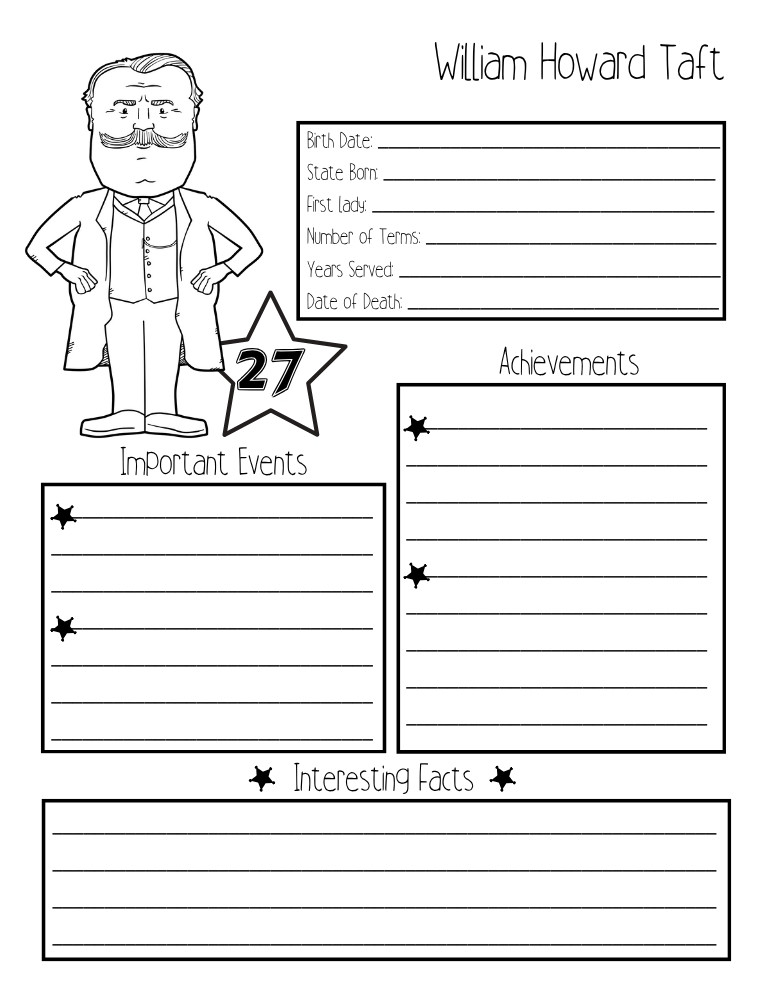 printable president biography worksheet William Howard Taft, elementary education printable, PDF, instant download