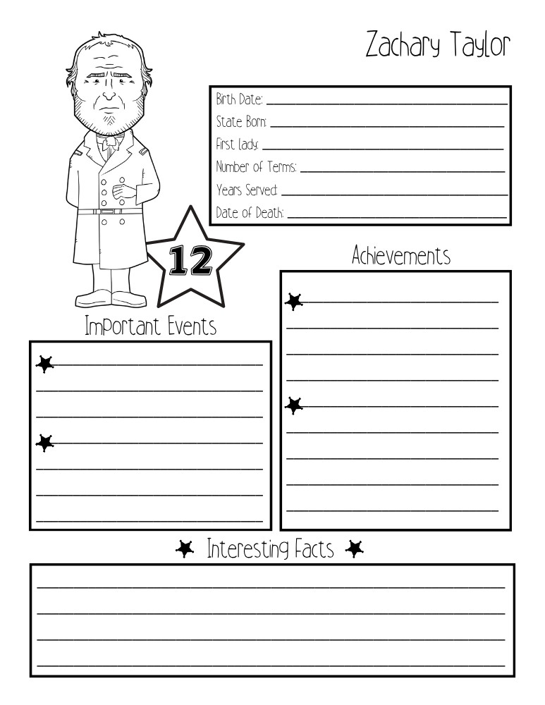 printable president biography worksheet Zachary Taylor, elementary education printable, PDF, instant download